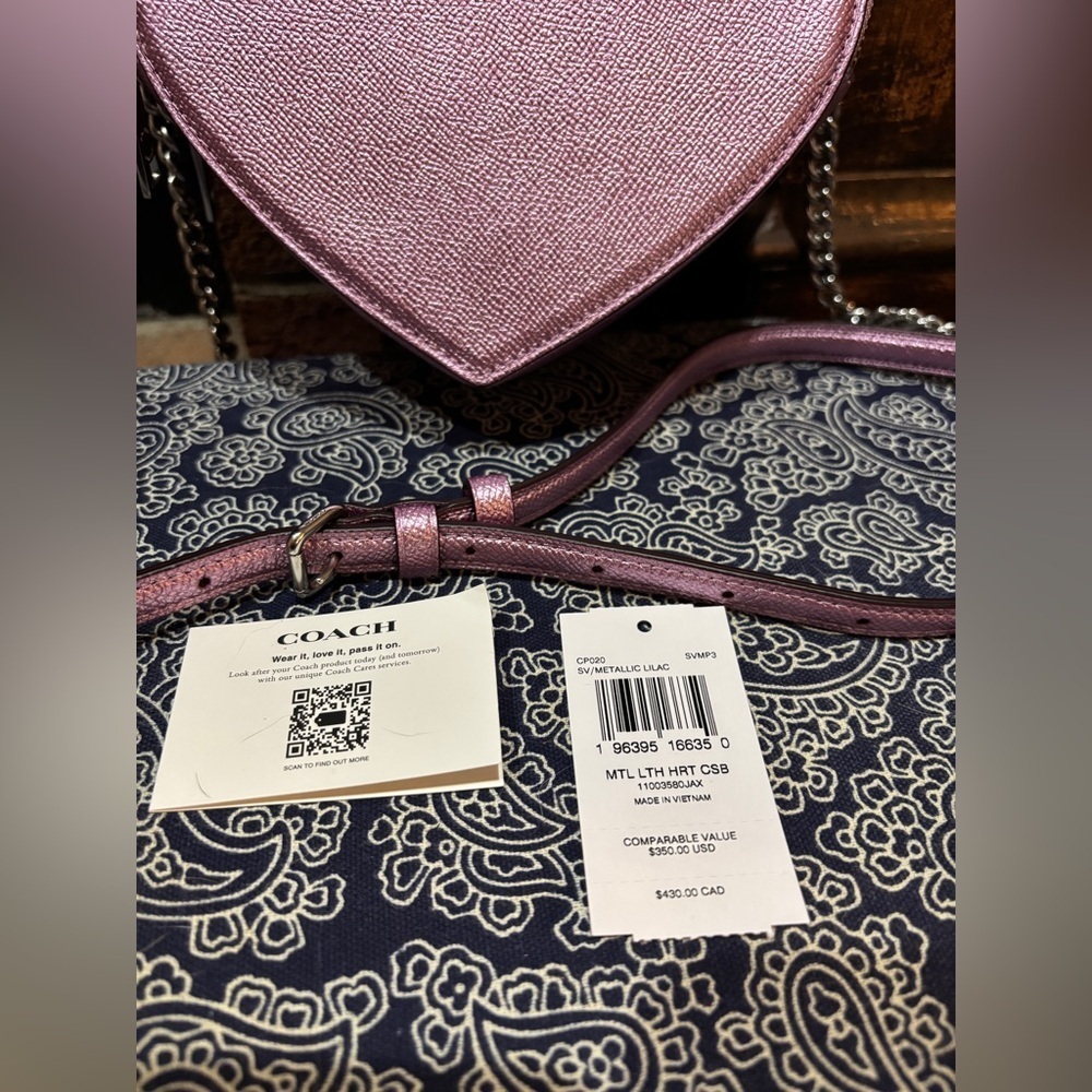 π NWT COACH Heart Crossbody Bag - Metallic Pink/Purple π - Picture 9 of 9